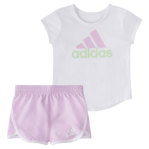Baby Girl adidas Essential Cap Sleeve Logo Graphic Tee & Woven Shorts Set