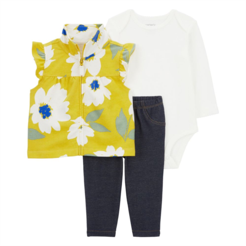 Baby Girl Carters 3-Piece Floral Vest, Bodysuit & Pants Set