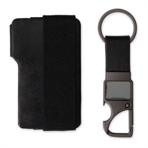 Mens Exact Fit Expandable RFID-Blocking Card Case Wallet and Key Chain Set