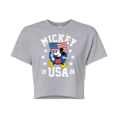 Disneys Mickey Mouse Juniors Waving Flag USA Cropped Tee