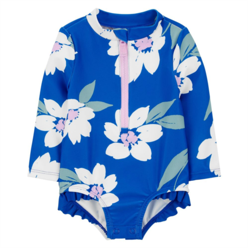 Baby Girl Carters Floral One-Piece Zip-Front Rashguard Swimsuit