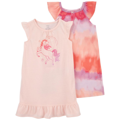 Toddler Girl Carters 2-Pack Unicorn Tie-Dye Nightgowns