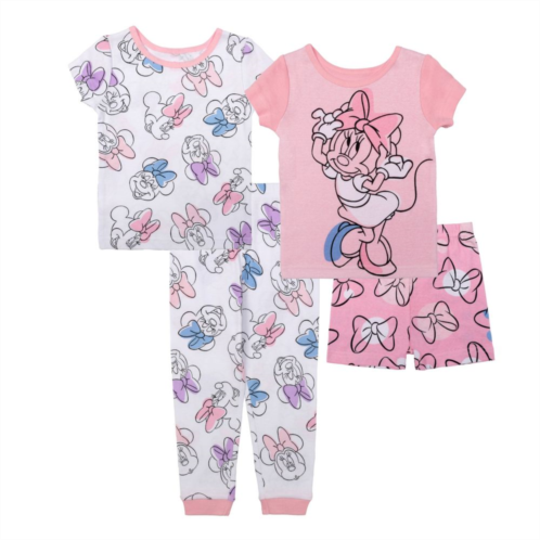 Licensed Character Disneys Minnie Mouse Toddler Girl Minnie Loves Bow 4-Piece Tops & Bottoms Pajama Set