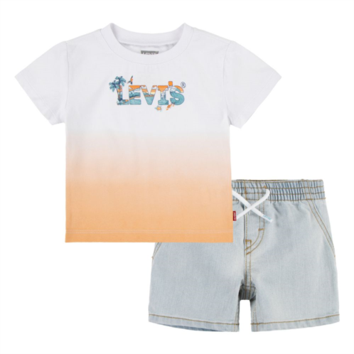 Toddler Boys Levis Beach Logo Graphic Tee and Jean Shorts Set