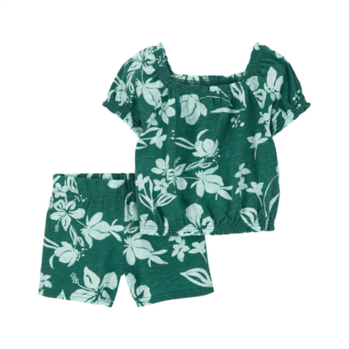Baby Girl Carters Tropical Floral Print Squareneck Top & Shorts Set