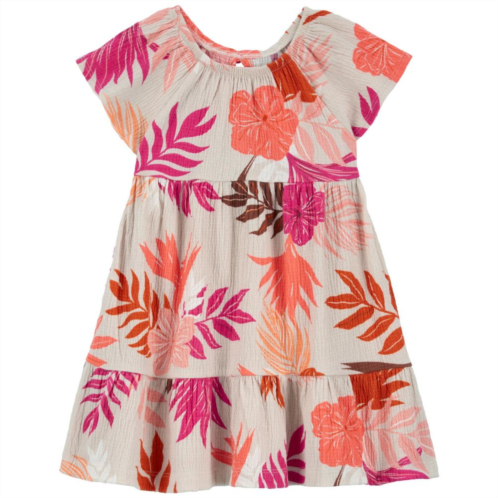 Toddler Girl Carters Tropical Print Crinkly Short Sleeve Tiered Dress