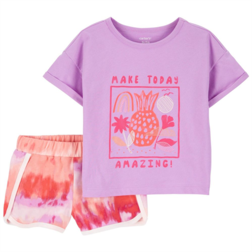 Toddler Girl Carters Make Today Amazing Pineapple Wood Block Graphic Tee & Tie-Dye Shorts Set