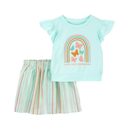 Toddler Girl Carters Butterfly Love Graphic Flutter Tee & Rainbow Skort Set