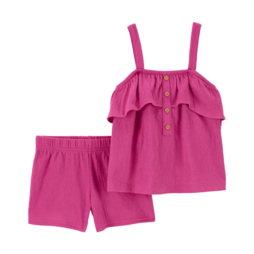 Toddler Girl Carters Crinkly Sleeveless Peplum Button Front Top & Shorts Set