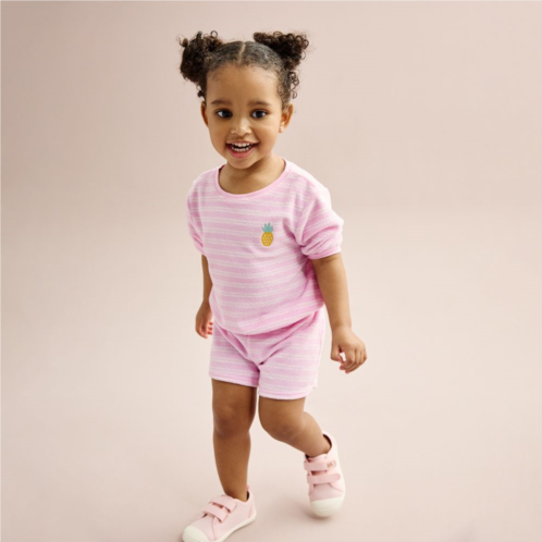 Toddler Girl Carters Embroidered Pineapple Striped Terry Top & Shorts Set