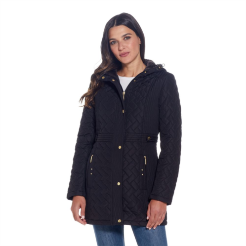 Womens Weathercast Hooded Quilted Walker Jacket with Plush Lined Hood