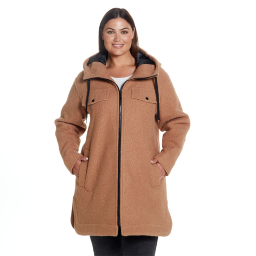 Plus Size Weathercast Zip Front Hooded Boucle Shacket