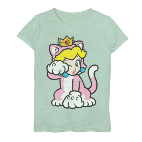 Licensed Character Girls 7-16 Super Mario 3D Bowsers Fury Princess Peach Cat Portrait Graphic Tee