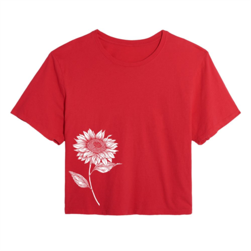 Licensed Character Juniors White Sunflower Cropped Graphic Tee