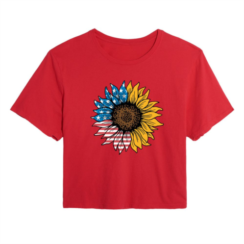 Licensed Character Juniors USA Flag Sunflower Cropped Graphic Tee