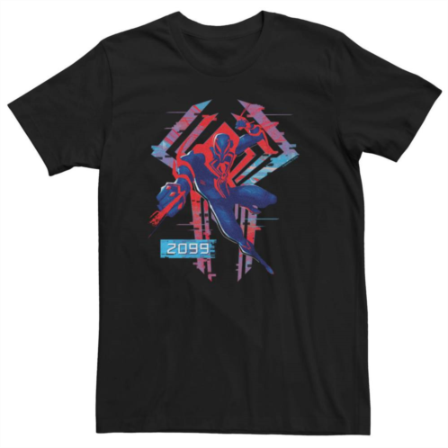 Big & Tall Marvel Spiderman Across The Spider Verse 2099 Glitchy Background Graphic Tee