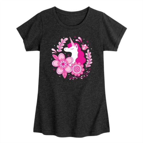 Licensed Character Girls 7-16 Unicorn with Flowers Graphic Tee