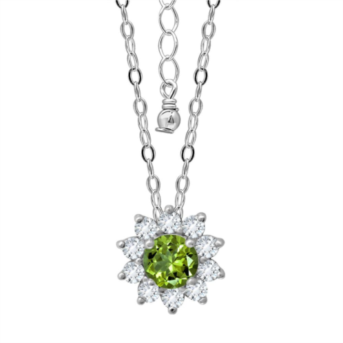 Aleure Precioso Sterling Silver Gemstone & White Topaz Halo Pendant Necklace