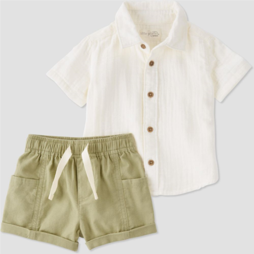 Baby Boy Little Planet by Carters Cotton Button-Front Shirt and Linen Shorts Set