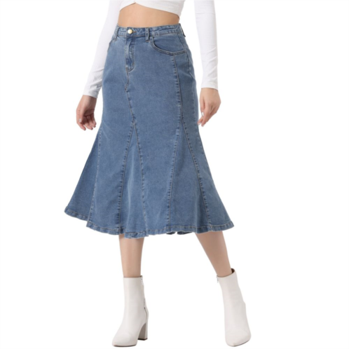 ALLEGRA K Casual Denim Skirt For Womens High Waisted A-line Flared Midi Skirts