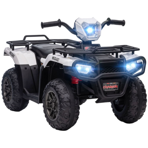 Aosom 12V Kids ATV Battery-Operated with AUX Port & USB, Kids 4 Wheeler with Tough Wear-Resistant Tread, Electric Four Wheeler Kids Ride on Car Electric Car for Ages 3-5, White