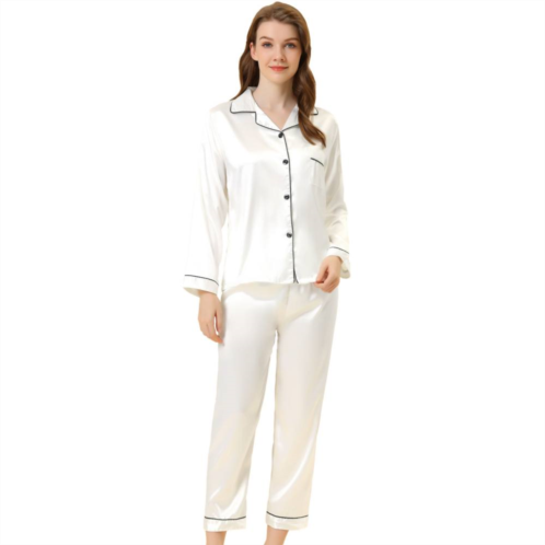 ALLEGRA K Womens Satin 2pc Loungewear Button Down Smooth Silky Pajama Sets