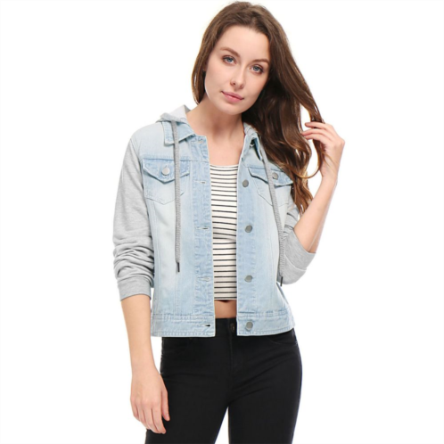 ALLEGRA K Womens Denim Jacket Button Down Long Sleeve Drawstring Hood Jean Jackets
