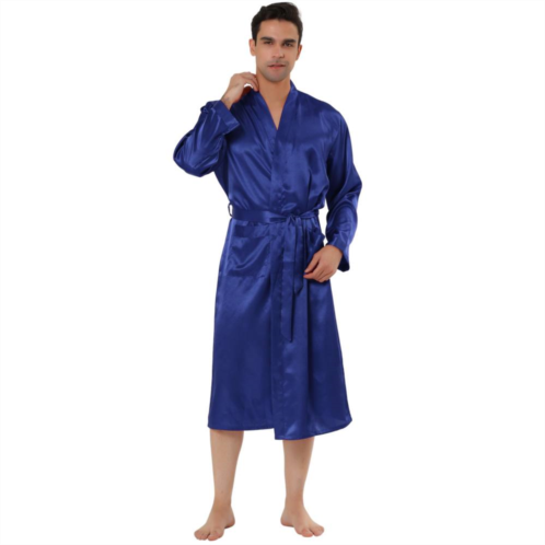 Lars Amadeus Mens Satin Robe Sleep Long Sleeve Lounge Sleepwear Pajama Bathrobe