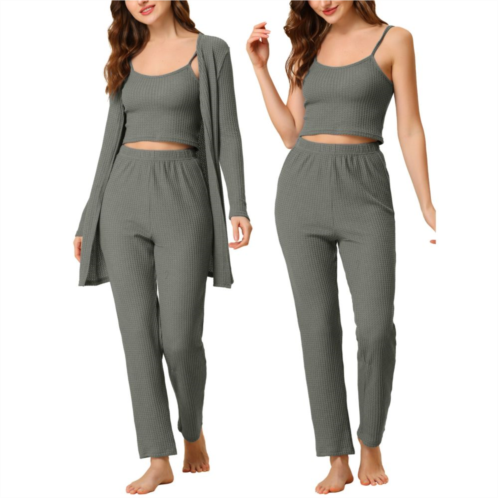 Cheibear Womens Knit Lounge Sleepwear Pants Shrug Cardigan 3ps Pajama Set