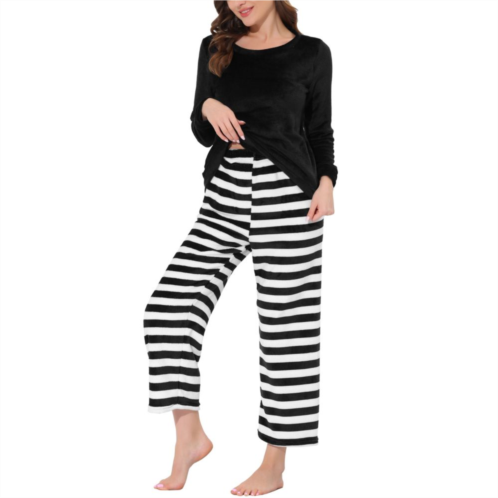 Cheibear Womens Sleepwear Lounge Long Sleeve Nightwear Warm Flannel Pajama Set