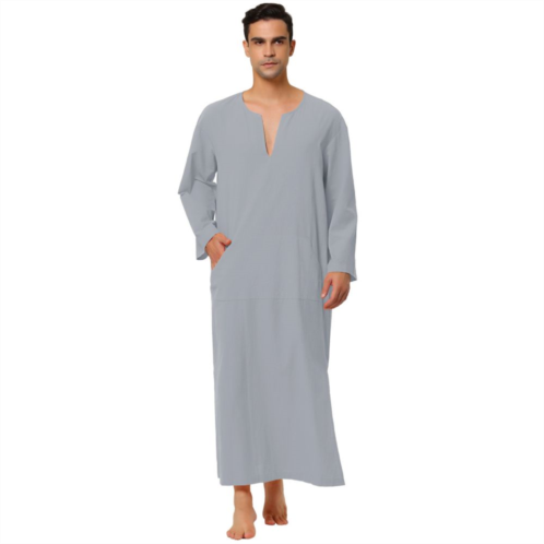 Lars Amadeus Mens Pajamas Cotton Sleepwear V-neck Side Split Long Gown With Pocket