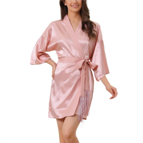 Cheibear Womens Pajama Silk 3/4 Sleeves Tie Waist Floral Satin Robes