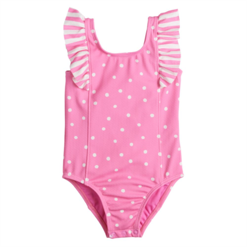 Baby & Toddler Girl Jumping Beans Ribbed Ruffle Trimmed One-Piece Swimsuit