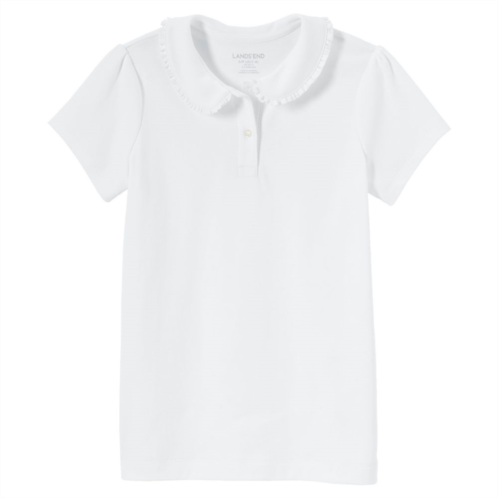 Girls 4-16 Lands End School Uniform Short Sleeve Ruffled Peter Pan Collar Knit Shirt