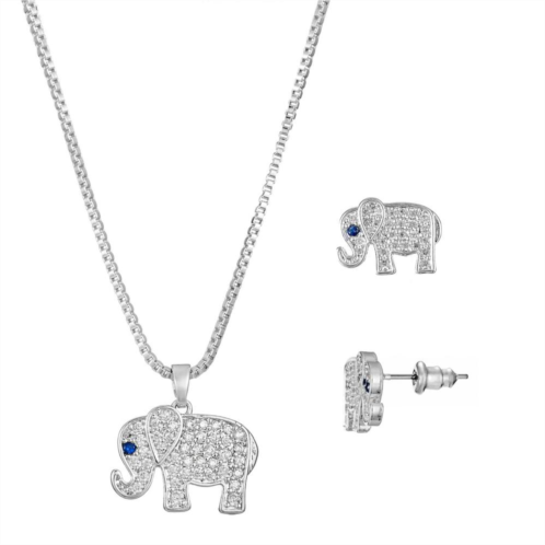 Primavera Silver Plated Cubic Zirconia Elephant Pendant & Earring Set