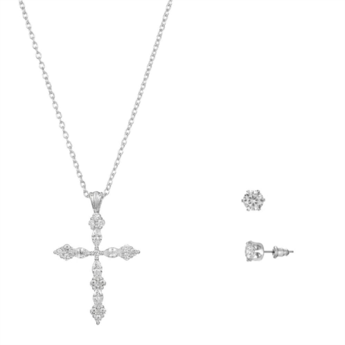 Primavera Silver Plated Cubic Zirconia Fancy Cross Pendant & Earring Set