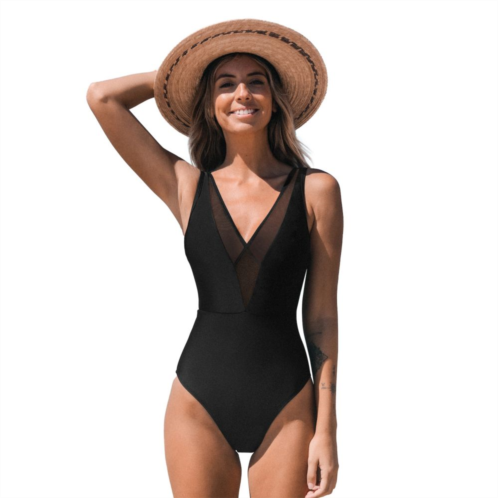Womens CUPSHE Mesh V-Neck One Piece Swimsuit