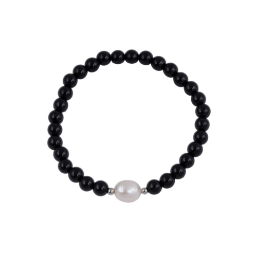 Main and Sterling Sterling Silver Cultured Freshwater Pearl & Gemstone Beaded Stretch Bracelet