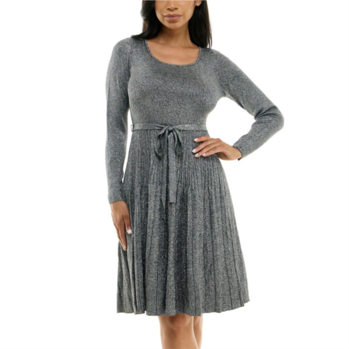 Womens Nina Leonard Pleat Glitter Knit Dress