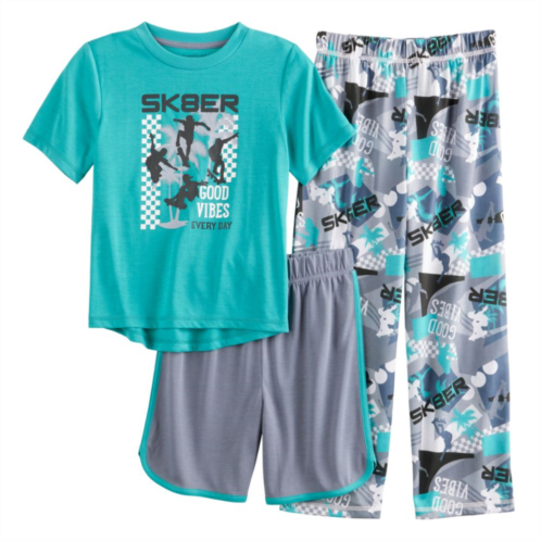 Boys 4-16 Cuddl Duds 3-piece Graphic Tee, Pajama Shorts & Pajama Pants Sleep Set
