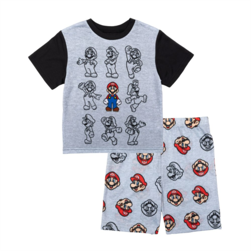 Licensed Character Boys 6-12 Nintendo Many Marios Short Sleeve Top & Shorts Pajama Set