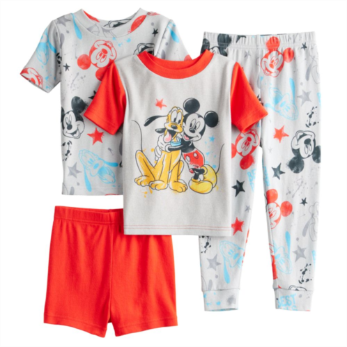 Disneys Mickey Mouse & Pluto Toddler Boy 4-Piece Allover Print T-Shirts, Shorts & Pants Pajama Set
