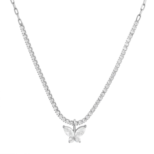 Glam Box Simulated Diamond Tennis Necklace with Butterfly Charm