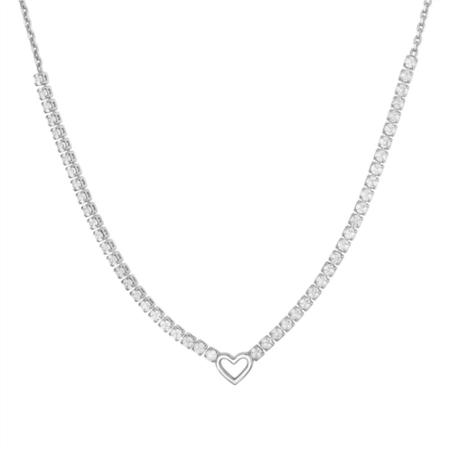 Glam Box Simulated Diamond & Polished Heart Tennis Necklace