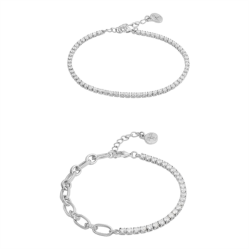 Glam Box Simulated Diamond & Link Chain 2-Piece Bracelet Set