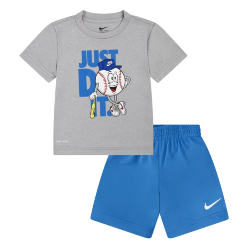 Toddler Boys Nike Dri-FIT Just Do It. Baseball Sportball Graphic Tee and Shorts Set