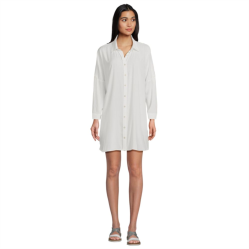 Womens Lands End Button Front Swim Cover-Up Shirt