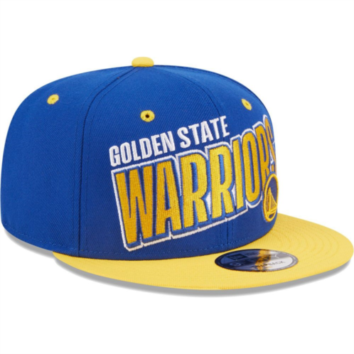 Mens New Era Royal/Gold Golden State Warriors Stacked Slant 2-Tone 9FIFTY Snapback Hat