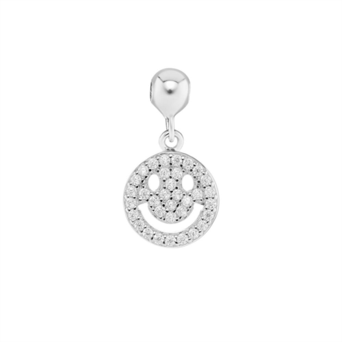 PRIMROSE Sterling Silver Pave Cubic Zirconia Smiley Face Sliding Charm