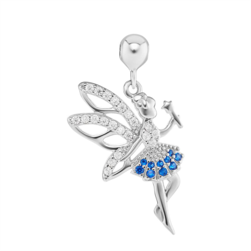 PRIMROSE Sterling Silver Polished Cubic Zirconia & Simulated Sapphire Stone Fairy Sliding Charm